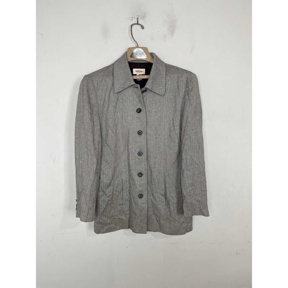 Talbots Women Blazer Jacket 10 Gray Herringbone Silk Corporate Career Office